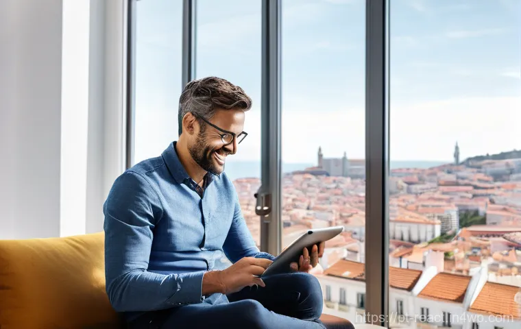 부동산 세금 추적 도구 사용법 - **Prompt:** A Portuguese professional in their late 30s, dressed in smart casual attire, sits comfor...