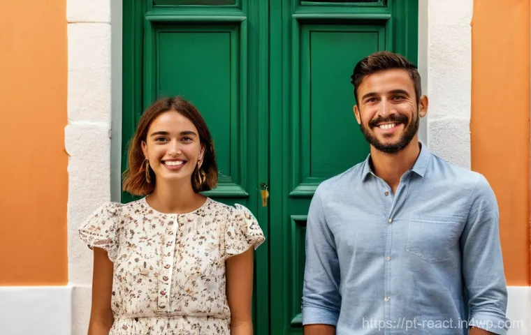 부동산 세금 계획의 실용적 접근법 - **Prompt:** A cheerful young Portuguese couple, aged between 25 and 30, stands proudly in front of t...
