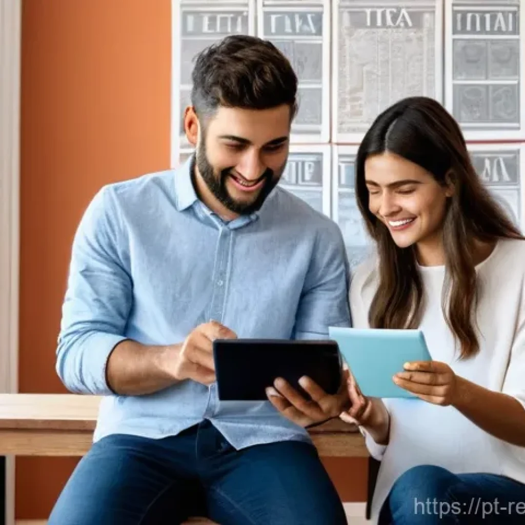 부동산 세금 절세를 위한 투자 포트폴리오 - **Prompt:** A young Portuguese couple, perhaps in their late 20s or early 30s, is seated at a modern...