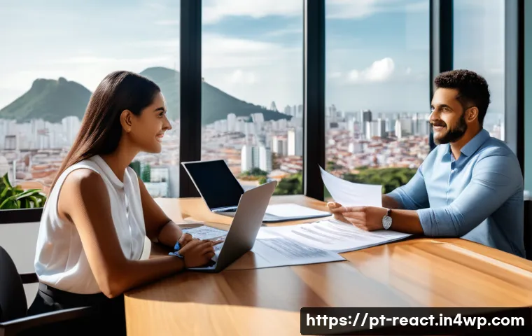 부동산 세금 계획을 위한 체크리스트 - A modern Brazilian real estate office scene showing a diverse couple consulting with a professional ...