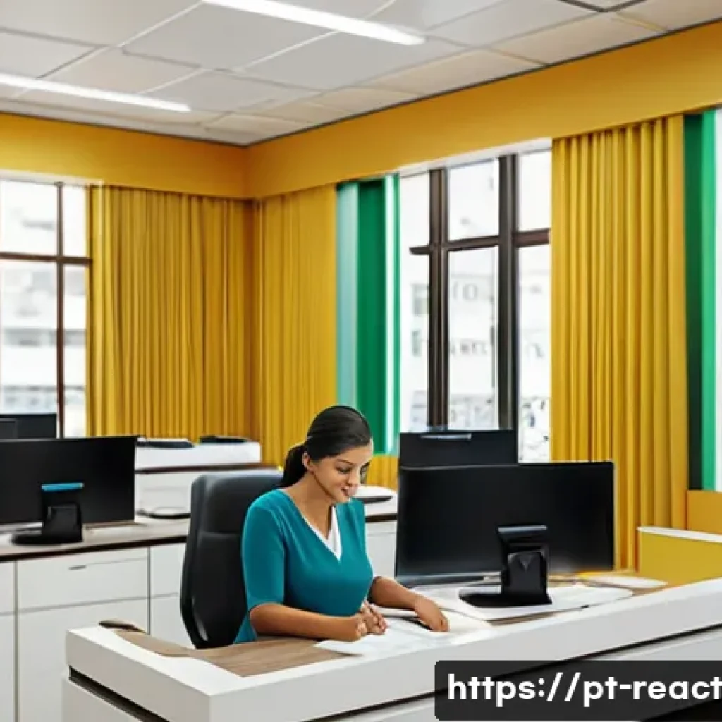 부동산 세금 환급 받는 방법 - A modern Brazilian city hall office interior with a professional clerk assisting a diverse middle-ag...