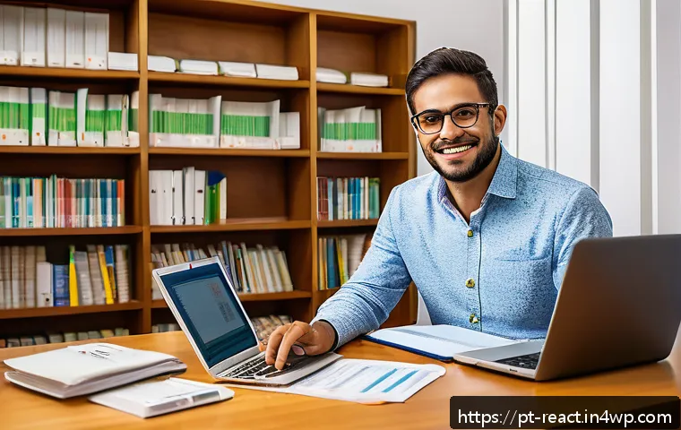 부동산 세금 신고를 위한 온라인 리소스 - A modern Brazilian taxpayer sitting at a clean, well-lit home office desk, using a laptop displaying...